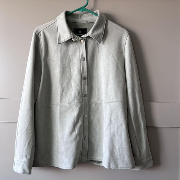 Bagatelle Collection Jacket Womens Large Sage Faux Suede Snap Shacket Collared - Picture 1 of 14